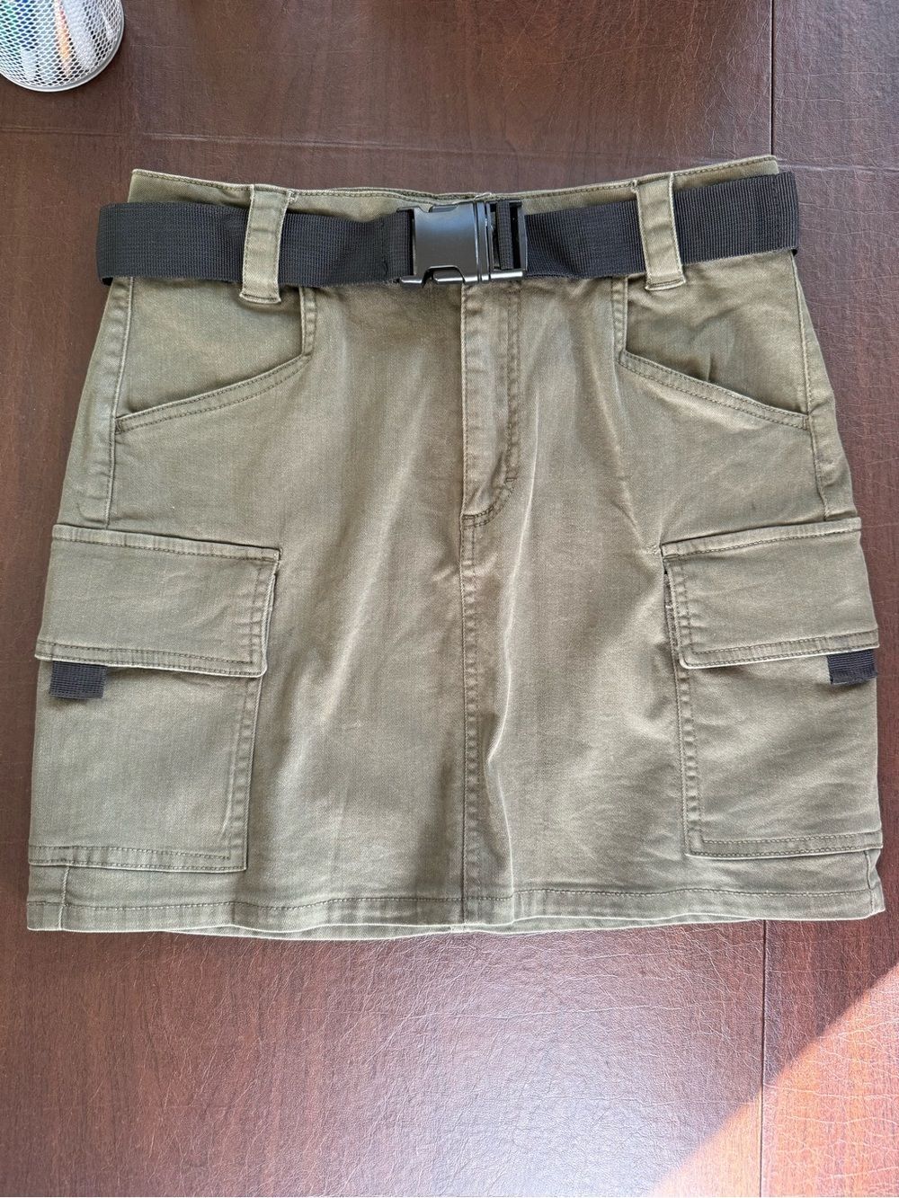 Garage Olive Green Cargo Skirt with Web Belt Detail